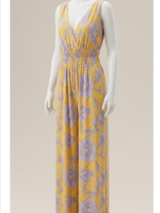 Pants - Women's Yellow Floral One-Piece Jumpsuit